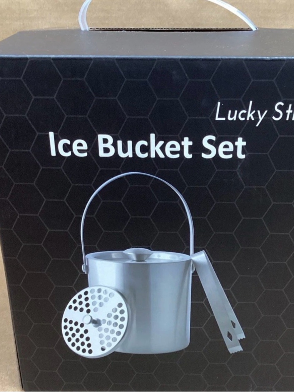 Lucky Street Stainless Steel Insulated Ice Bucket w/ Lid, Tongs, Strainer